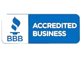 Blue rectangular badge-style logo with a dark circular symbol on the left and text on the right, set against a blue background.