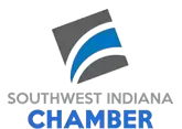 Chamber logo with abstract gray shapes and a blue arc above the word CHAMBER.